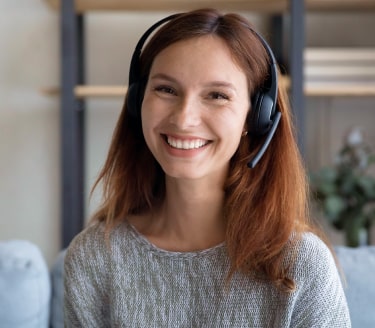 Call centre agent with headphones